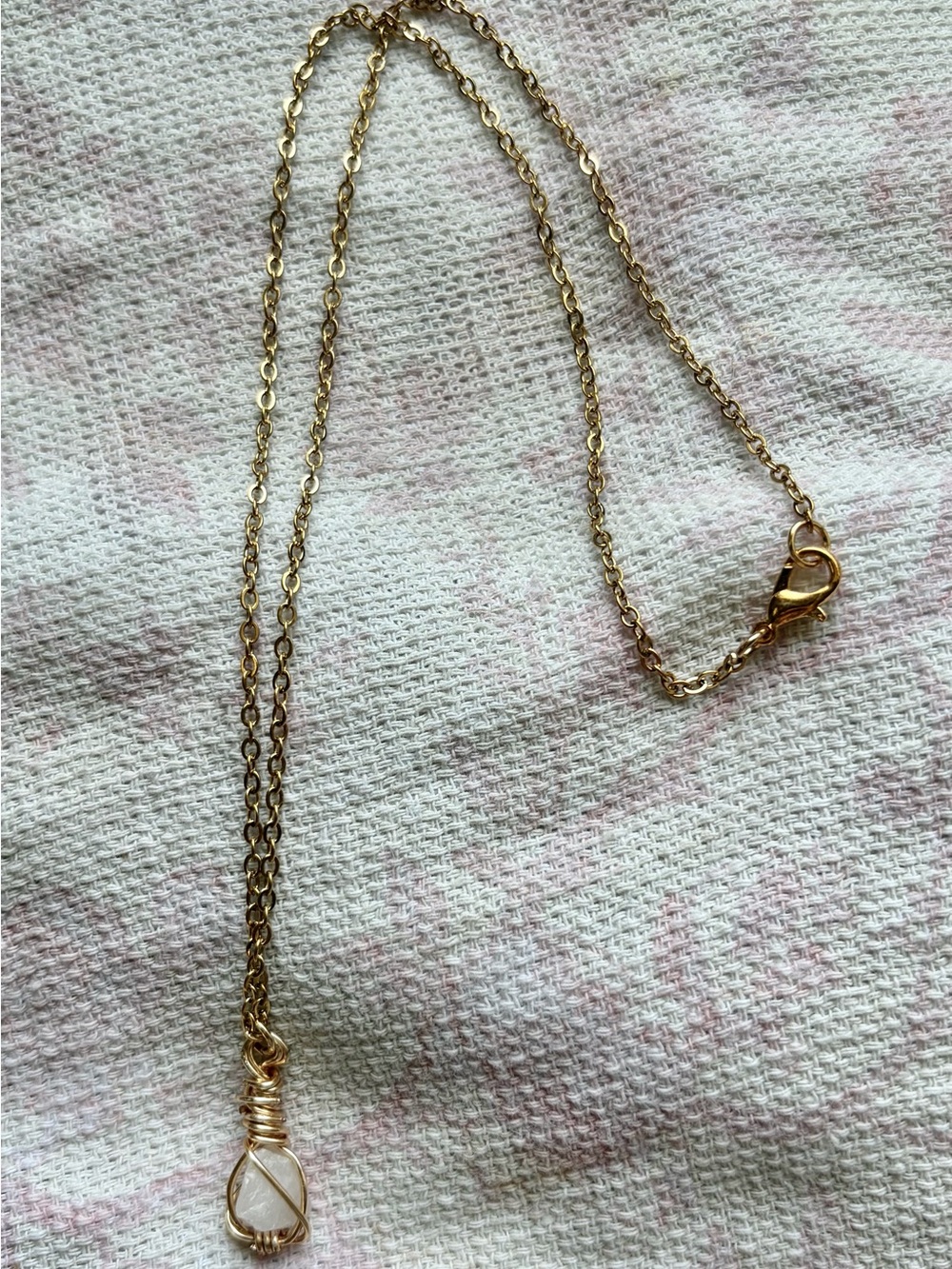 HANDMADE Gold Wire-Wrapped Rose Quartz Pendant Necklace